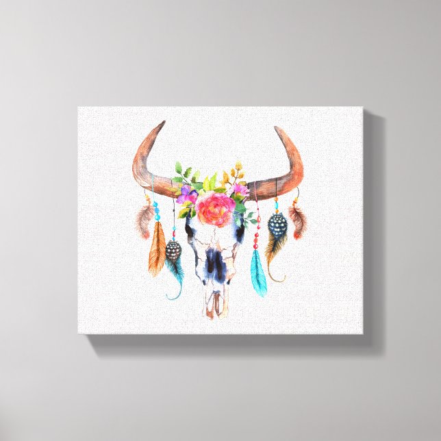 Tribal Muster und Bull Skull Leinwanddruck (Vorderseite)