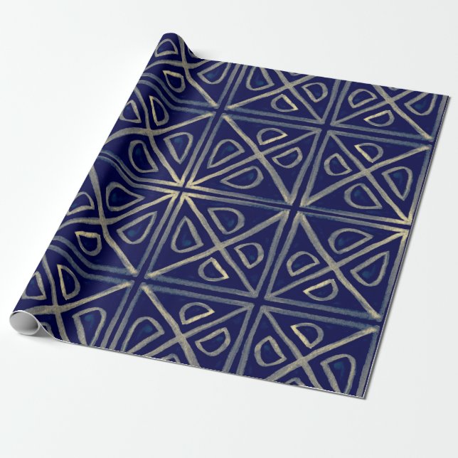Tribal Nahtlose Blaue geometrische Muster. Striped Geschenkpapier (Ungerollt)