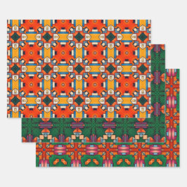Tribal Native Art in Bold Colors Muster Set 10 Geschenkpapier Set
