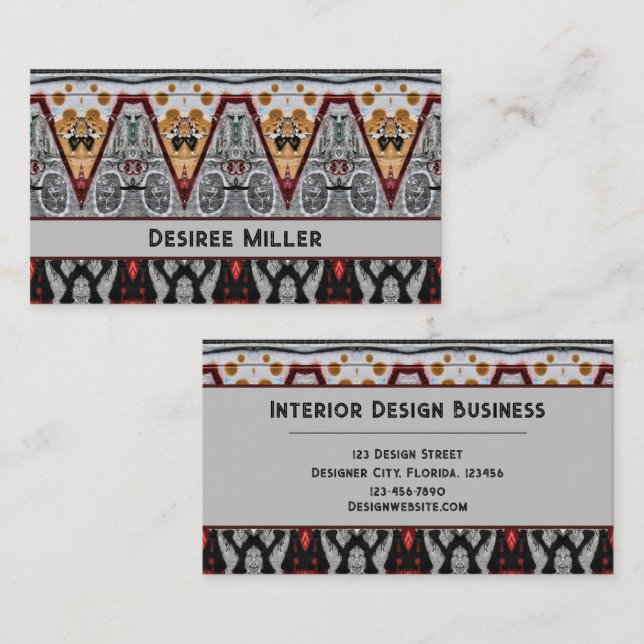 Tribal Native Red Gray Black Gold Muster Visitenkarte (Vorne/Hinten)