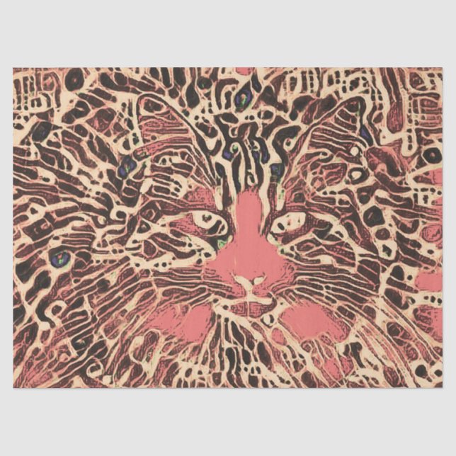 Tribal Niedlich Tabby Cat Pink Brown Hippie Mosaik Seidenpapier (Vorderseite)