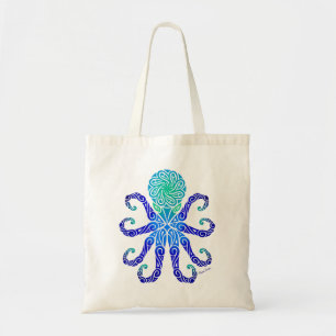 Tribal Octopus Blues/Grüntöne Totbeutel Tragetasche