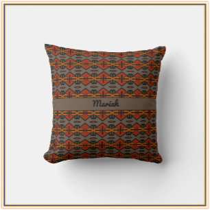 Tribal Orange und Gold Muster Kissen