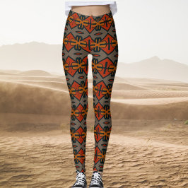 Tribal Orange und Gold Muster Leggings