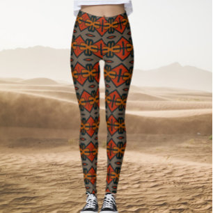 Tribal Orange und Gold Muster Leggings
