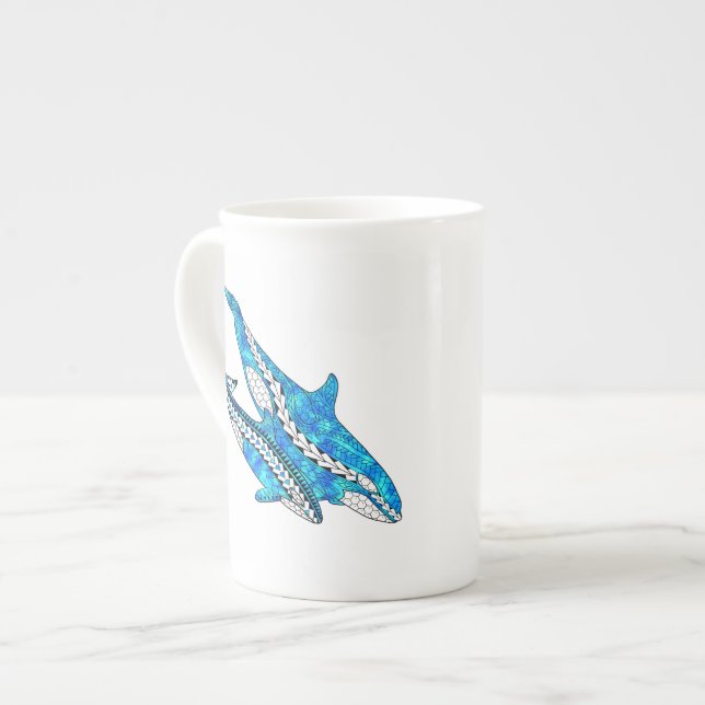 Tribal Orca Whales Prozellantasse (Vorderseite Links)