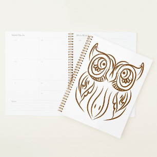 Tribal Owl Line Kunst Modernes Braun Abstrakt Planer