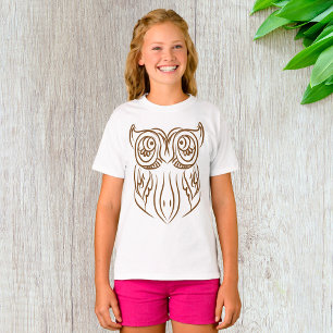 Tribal Owl Line Kunst Modernes Braun Abstrakt T-Shirt