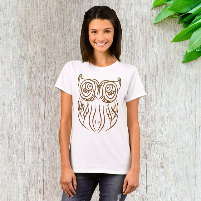 Tribal Owl Line Kunst Modernes Braun Abstrakt T-Shirt (Von Creator hochgeladen)