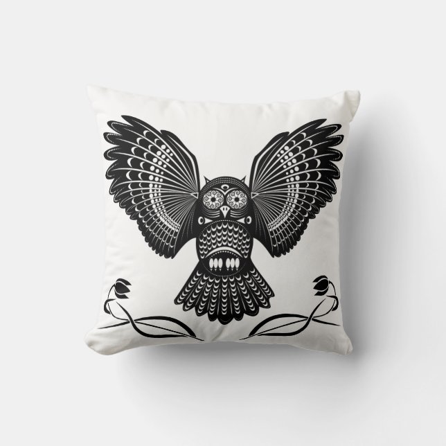 Tribal Owl Throw Kissen (Vorderseite)