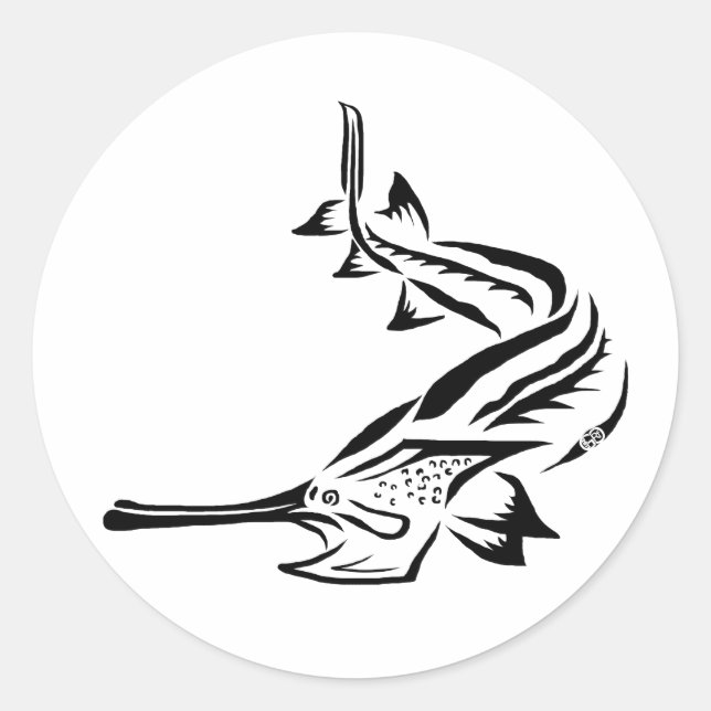 Tribal Paddlefish & Rostrum Runder Aufkleber (Vorderseite)