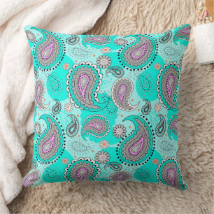 Tribal Paisley-Muster hell traditionell Türkis Kissen