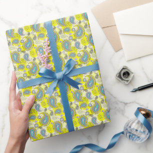 Tribal Paisley Muster Lemon Gelb Türkis Geschenkpapier