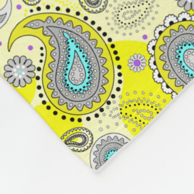 Tribal Paisley Pattern Lemon Yellow Turquoise Fleecedecke (Ecke)