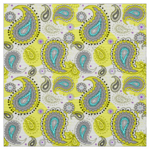 Tribal Paisley Pattern Lemon Yellow Turquoise Stoff
