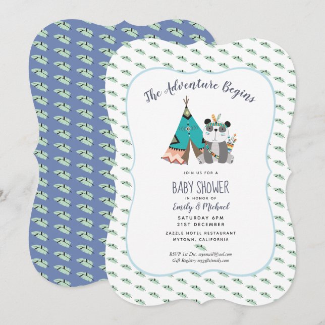 Tribal Panda Baby Boy Shower Invitation (Devant / Derrière)