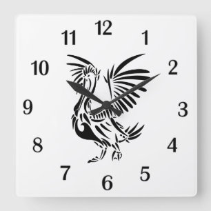 Tribal Pelican Art Black Numbers Quadratische Wanduhr
