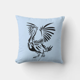 Tribal Pelican Art on Blue Kissen