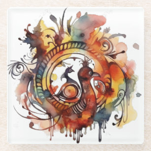 Tribal Phoenix Watercolor Mandala Glasuntersetzer