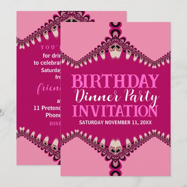 Tribal Pink Lace Birthday Dinner Party Einladungen (Vorne/Hinten)