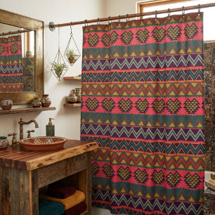Tribal Radiance Duschvorhang – Vibrante Geometrie