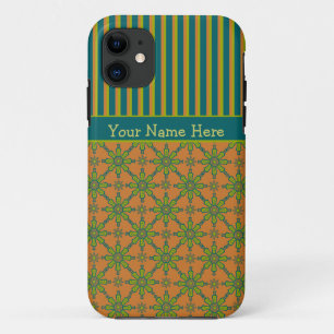 Tribal rayé, rouille, vert, Coque iPhone bleu 5/5s