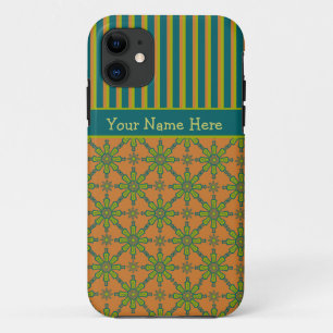 Tribal rayé, rouille, vert, Coque iPhone bleu 5/5s