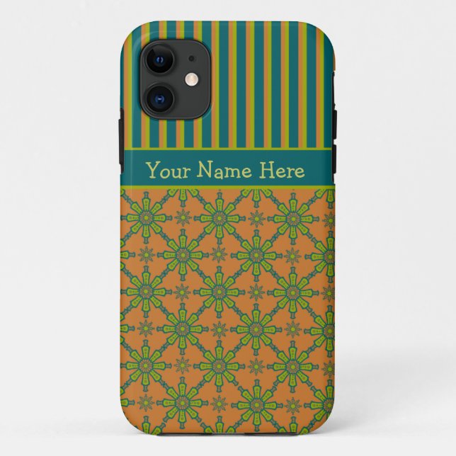 Tribal rayé, rouille, vert, Coque iPhone bleu 5/5s (Dos)