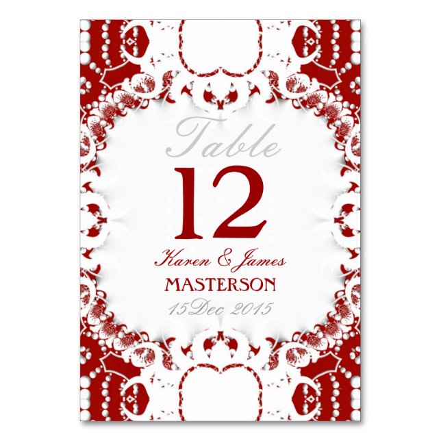 Tribal Red White Lace Wedding Tischnummer Card (Vorderseite)