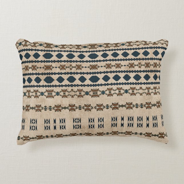 Tribal Rust Blue Mud Tuch Kissen Kissen (Vorderseite)
