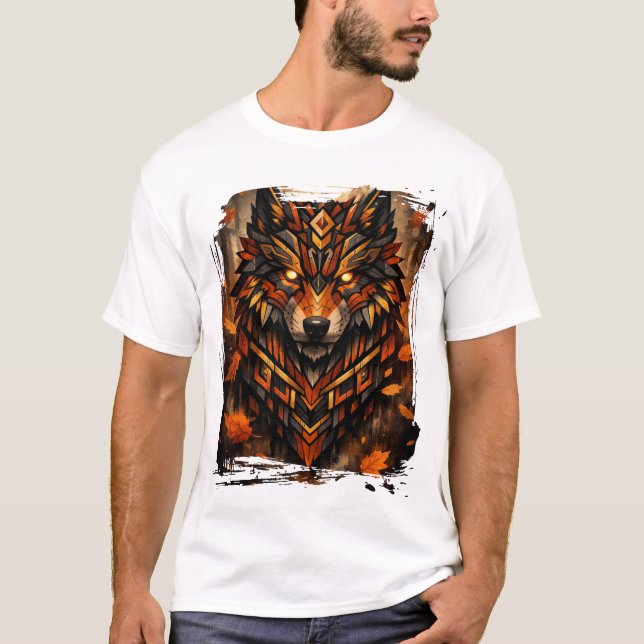 Tribal-Rüstung-Wolf • Herbstfarben-Edition T-Shirt (Vorderseite)