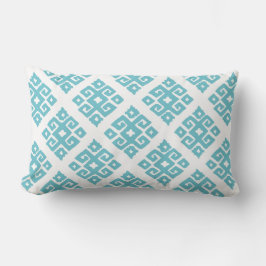 Tribal-Schlüsselmuster Aqua weißes Holzkissen Kissen