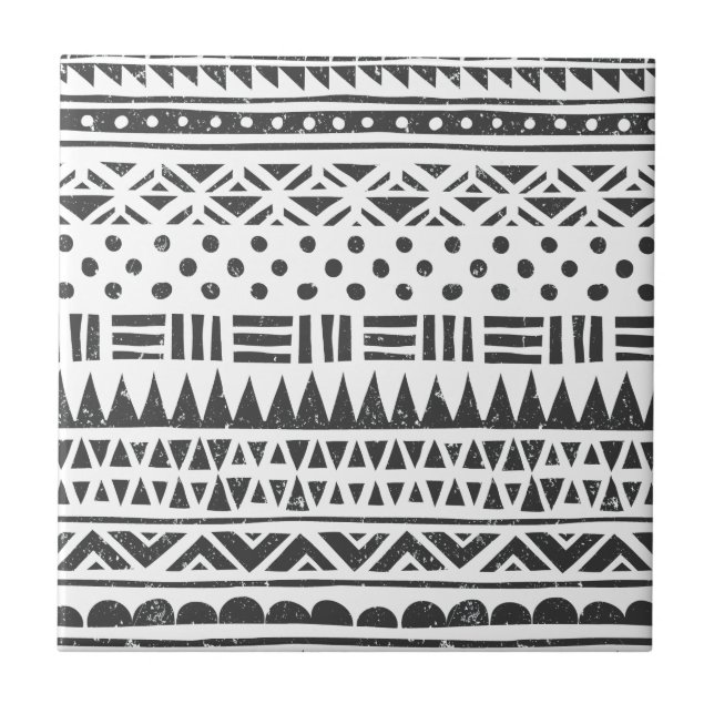 Tribal Schwarz-weiß Moderne Abstrakte Formen Fliese (Vorderseite)