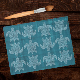 Tribal Sea Turtle Mandala Batik-Look Tealgrün  Seidenpapier