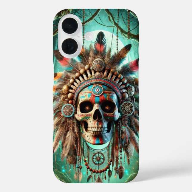 Tribal Skull iPhone 16 Hülle (Rückseite)