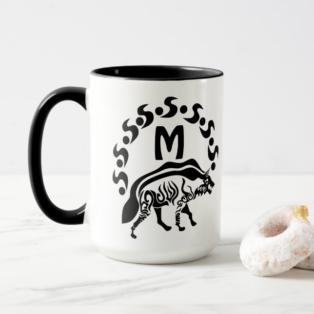 Tribal Strip Hyena Monogram Tasse (Mit Donut)