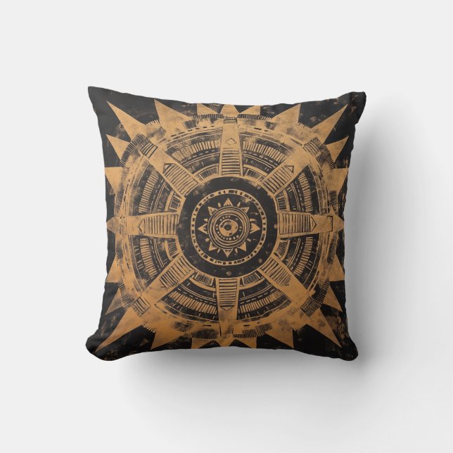 Tribal Sunburst Mandala Pillow Kissen (Vorderseite)