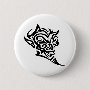Tribal Tattoo Devil Face Satan Button