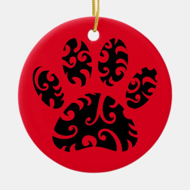 Tribal Tattoo Dog Paw Print Keramik Ornament (Vorne)