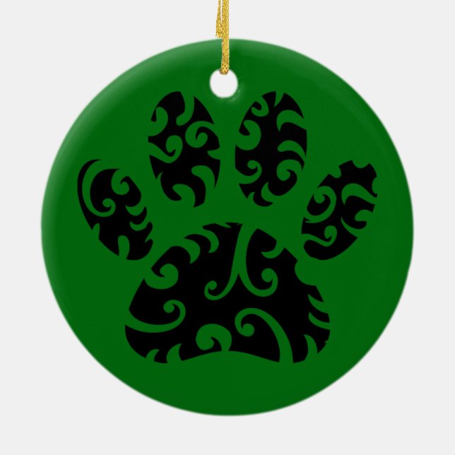 Tribal Tattoo Dog Paw Print Keramik Ornament (Hinten)