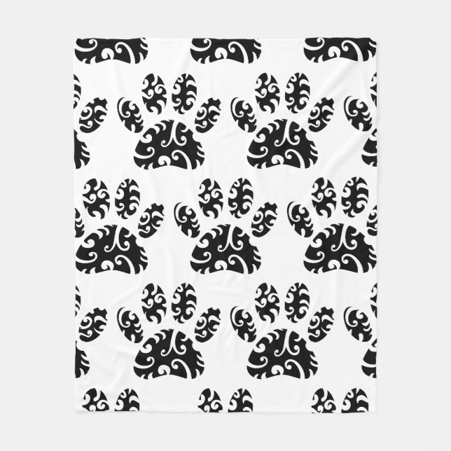Tribal Tattoo Dog Paw Print Pattern Fleecedecke (Vorderseite)