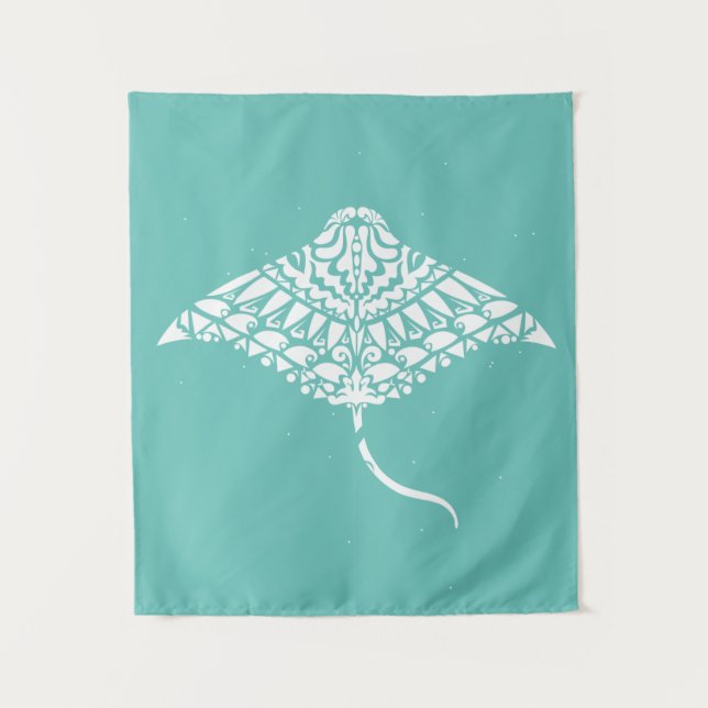 Tribal Tattoo Manta Ray Polynesischer Stil Wandteppich (Vorderseite)