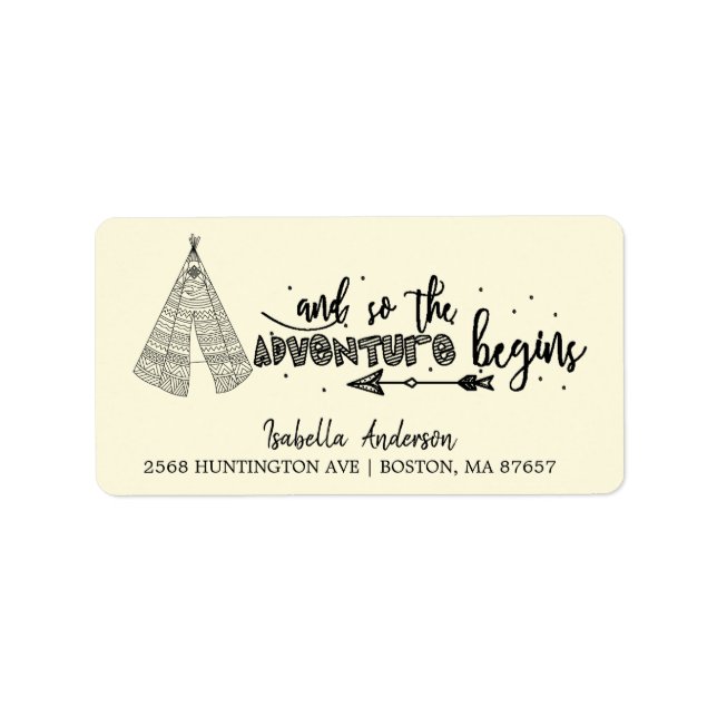 Tribal Teepee Adventure Baby Shooting Address Labe Adressaufkleber (Vorne)
