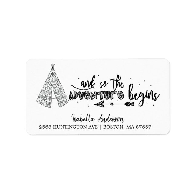 Tribal Teepee Adventure Baby Shooting Address Labe Adressaufkleber (Vorne)