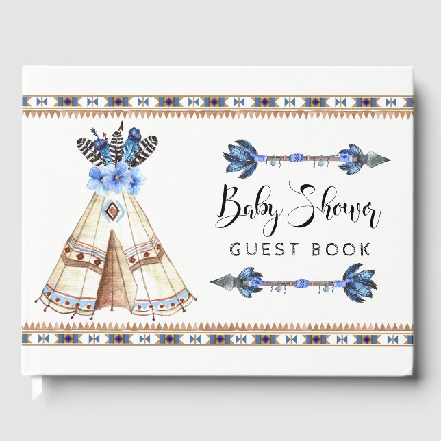 Tribal Teepee Boy Tribal Baby Shooting Guest Book Gästebuch (Vorderseite)