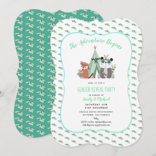 Tribal TeePee Gender Reveal Boy Mint Einladung