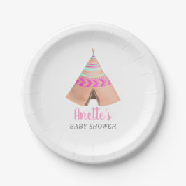 Tribal Teepee Pink Baby Dusche Pappteller