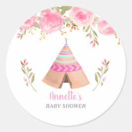 Tribal Teepee Pink Floral Baby Dusche Runder Aufkleber