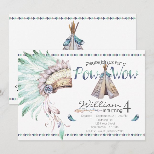 Tribal Teepee Pow Wow Geburtstagsparty Einladung (Vorne/Hinten)