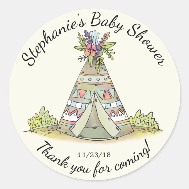 Tribal Teepee Wild Baby Shower Fevor Sticker (Vorderseite)